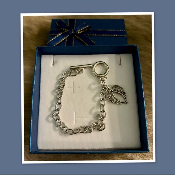 Angel Wings Charm Toggle Clasp Link Chain Bracelet - Picture 1 of 2
